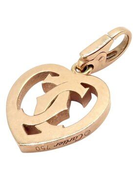 Authentic! Cartier 18k Rose Gold Double C Logo Heart Charm Pendant